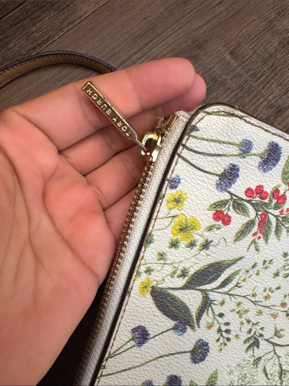 Tory Burch Floral Convertible Crossbody - Cream with Tan Strap